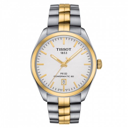 Tissot PR 100 Powermatic 80 39 Stainless Steel / Yellow Gold PVD / Silver / Bracelet T101.407.22.031.00