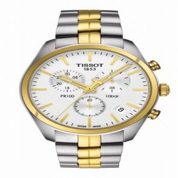 Tissot PR 100 Chronograph Quartz 41 Stainless Steel / Yellow Gold PVD / Silver / Bracelet T101.417.22.031.00
