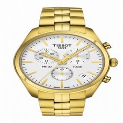 Tissot PR 100 Chronograph Quartz 41 Yellow Gold PVD / Silver / Bracelet T101.417.33.031.00