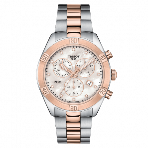 Tissot PR 100 Sport Chic Chronograph 38 Stainless Steel / Rose Gold PVD / MOP / Bracelet T101.917.22.116.00