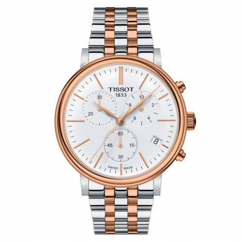 Tissot Carson Premium Chronograph Quartz 41 Stainless Steel / Rose Gold PVD / Silver / Bracelet T122.417.22.011.00