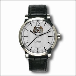 Limes Chyros Balancier Visible - silvered / black leather strap (Croco) U6017-LA2.5