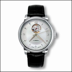 Limes Pharo Open Balance - Silvered / black leather strap U6282C-LA3.1