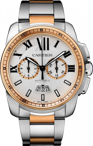 Cartier Calibre de Cartier Chronograph Stainless Steel / Pink Gold / Silver / Bracelet W7100042