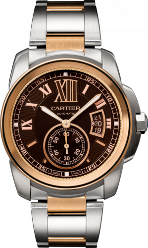 Cartier Calibre de Cartier 42 Stainless Steel / Pink Gold / Chocolate / Bracelet W7100050