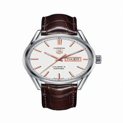 TAG Heuer Carrera Calibre 5 Day Date Stainless Steel / Silver / Alligator WAR201D.FC6291