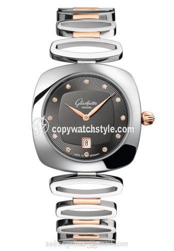 Glashutte Original Pavonina Date Stainless Steel / Red Gold / Grey / Bracelet 1-03-01-25-06-14