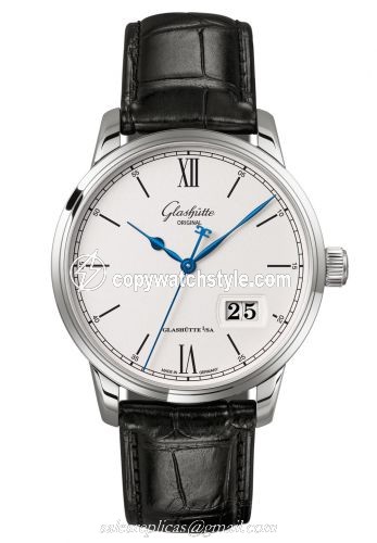 Glashutte Original Senator Excellence Panorama Date Stainless Steel / Silver / Alligator / Folding 1-36-03-01-02-30 Glashutte Original Senator Excellence Panorama Date Stainless Steel / Silver / Alligator / Folding 1-36-03-01-02-30