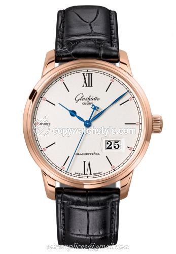 Glashutte Original Senator Excellence Panorama Date Red Gold / Silver / Alligator / Folding 1-36-03-02-05-30