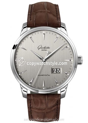 Glashutte Original Senator Excellence Panorama Date Stainless Steel / Grey / Alligator / Pin 1-36-03-03-02-02