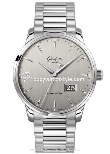 Glashutte Original Senator Excellence Panorama Date Stainless Steel / Grey / Bracelet 1-36-03-03-02-70