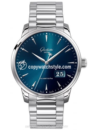 Glashutte Original Senator Excellence Panorama Date Stainless Steel / Blue / Bracelet 1-36-03-04-02-70