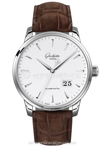 Glashutte Original Senator Excellence Panorama Date Stainless Steel / Silver / Alligator / Folding 1-36-03-05-02-31 Glashutte Original Senator Excellence Panorama Date Stainless Steel / Silver / Alligator / Folding 1-36-03-05-02-31
