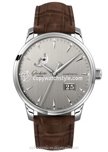 Glashutte Original Senator Excellence Panorama Date Moonphase Stainless Steel / Grey / Alligator / Folding 1-36-04-03-02-51 Glashutte Original Senator Excellence Panorama Date Moonphase Stainless Steel / Grey / Alligator / Folding 1-36-04-03-02-51