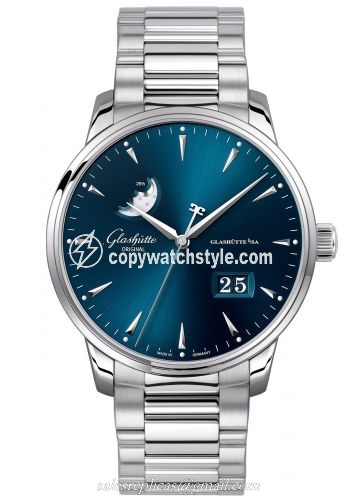 Glashutte Original Senator Excellence Panorama Date Moonphase Stainless Steel / Blue / Bracelet 1-36-04-04-02-70