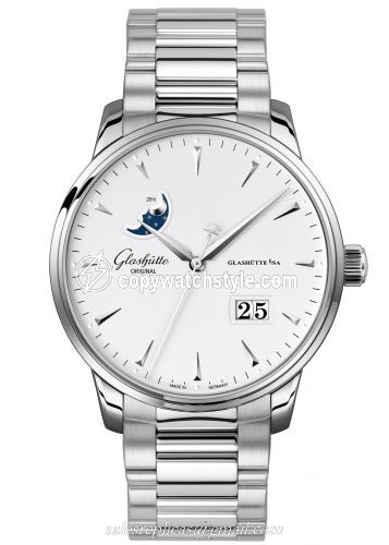 Glashutte Original Senator Excellence Panorama Date Moonphase Stainless Steel / Silver / Alligator / Folding 1-36-04-05-02-70 Glashutte Original Senator Excellence Panorama Date Moonphase Stainless Steel / Silver / Alligator / Folding 1-36-04-05-02-70