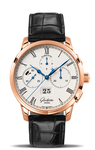 Glashutte Original Senator Chronograph Panorama Date Red Gold / Silver / Alligator / Folding 1-37-01-01-05-30 Glashutte Original Senator Chronograph Panorama Date Red Gold / Silver / Alligator / Folding 1-37-01-01-05-30
