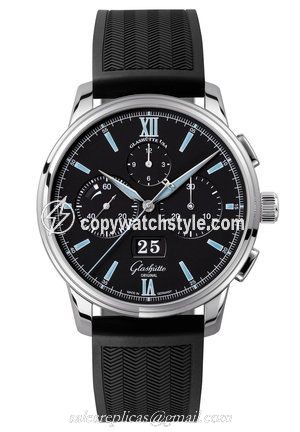 Glashutte Original Senator Chronograph Panorama Date Stainless Steel / Black / Rubber / Folding 1-37-01-03-02-33