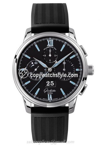 Glashutte Original Senator Chronograph Panorama Date Stainless Steel / Black / Rubber / Folding 1-37-01-03-02-53 Glashutte Original Senator Chronograph Panorama Date Stainless Steel / Black / Rubber / Folding 1-37-01-03-02-53