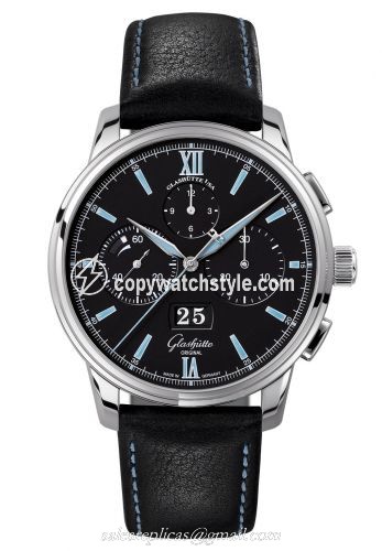 Glashutte Original Senator Chronograph Panorama Date Stainless Steel / Black / Calf / Folding 1-37-01-03-02-55 Glashutte Original Senator Chronograph Panorama Date Stainless Steel / Black / Calf / Folding 1-37-01-03-02-55