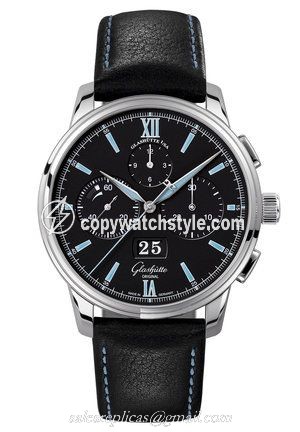 Glashutte Original Senator Chronograph Panorama Date Stainless Steel / Black / Calf / Folding 1-37-01-03-02-35 Glashutte Original Senator Chronograph Panorama Date Stainless Steel / Black / Calf / Folding 1-37-01-03-02-35