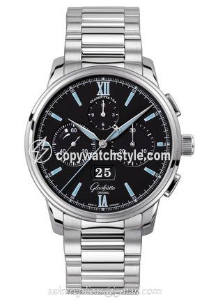 Glashutte Original Senator Chronograph Panorama Date Stainless Steel / Black / Bracelet 1-37-01-03-02-70 Glashutte Original Senator Chronograph Panorama Date Stainless Steel / Black / Bracelet 1-37-01-03-02-70