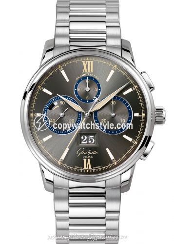Glashutte Original Senator Chronograph Panorama Date Capital Edition Stainless Steel / Grey / Calf / Bracelet 1-37-01-04-02-70