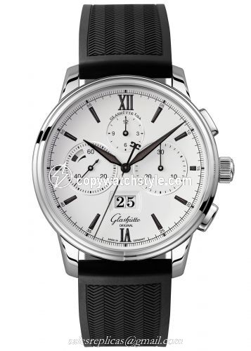 Glashutte Original Senator Chronograph Panorama Date Stainless Steel / Silver / Rubber / Pin 1-37-01-05-02-06 Glashutte Original Senator Chronograph Panorama Date Stainless Steel / Silver / Rubber / Pin 1-37-01-05-02-06
