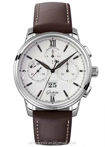 Glashutte Original Senator Chronograph Panorama Date Stainless Steel / Silver / Calf / Folding 1-37-01-05-02-35 Glashutte Original Senator Chronograph Panorama Date Stainless Steel / Silver / Calf / Folding 1-37-01-05-02-35