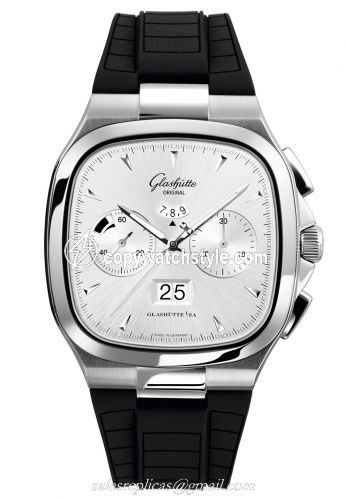 Glashutte Original Seventies Chronograph Panorama Date Silver / Rubber / Folding 1-37-02-02-02-33 Glashutte Original Seventies Chronograph Panorama Date Silver / Rubber / Folding 1-37-02-02-02-33