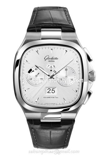 Glashutte Original Seventies Chronograph Panorama Date Silver / Alligator / Folding 1-37-02-02-02-50 Glashutte Original Seventies Chronograph Panorama Date Silver / Alligator / Folding 1-37-02-02-02-50