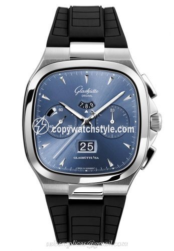 Glashutte Original Seventies Chronograph Panorama Date Blue / Rubber / Folding 1-37-02-03-02-33