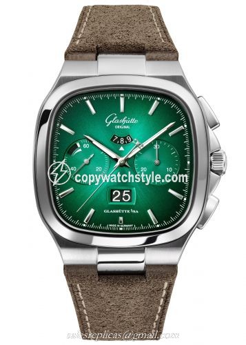 Glashutte Original Seventies Chronograph Panorama Date Green / Nubuck / Folding 1-37-02-04-02-35