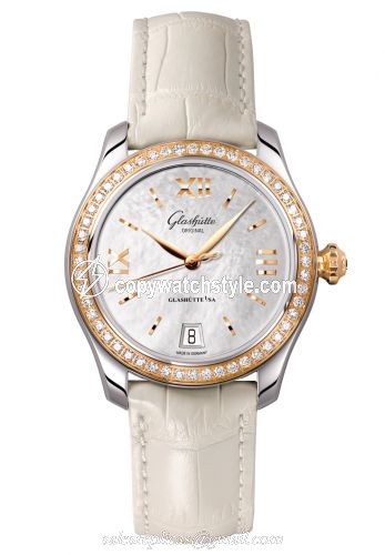Glashutte Original Lady Serenade Stainless Steel / Rose Gold / Diamond / MOP / Alligator / Pin 1-39-22-09-16-44 Glashutte Original Lady Serenade Stainless Steel / Rose Gold / Diamond / MOP / Alligator / Pin 1-39-22-09-16-44