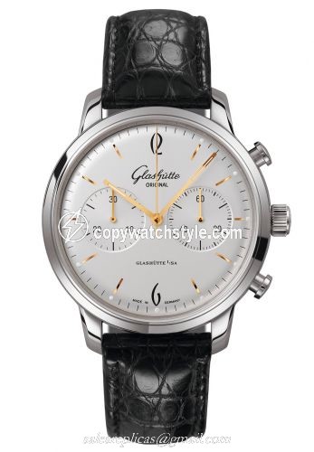 Glashutte Original Sixties Chronograph Stainless Steel / Silver / Alligator / Pin 1-39-34-03-22-04 Glashutte Original Sixties Chronograph Stainless Steel / Silver / Alligator / Pin 1-39-34-03-22-04