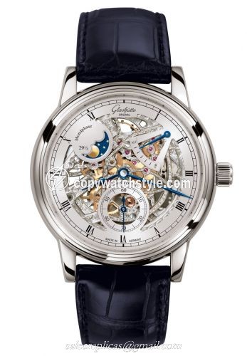 Glashutte Original Senator Moon Phase White Gold / Skeleton / Alligator / Folding 1-49-13-15-04-30