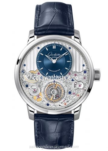 Glashutte Original Senator Chronometer Tourbillon Platinum / Blue / Alligator / Folding 1-58-05-01-03-50