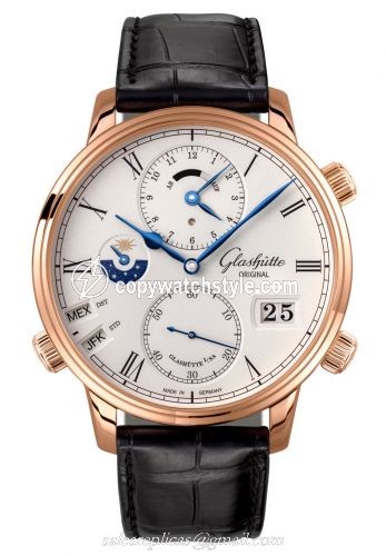 Glashutte Original Senator Cosmopolite Red Gold / Silver / Alligator / Folding 1-89-02-01-05-30 Glashutte Original Senator Cosmopolite Red Gold / Silver / Alligator / Folding 1-89-02-01-05-30