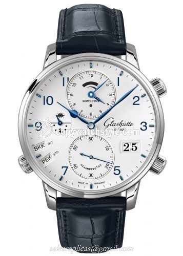 Glashutte Original Senator Cosmopolite Stainless Steel / Silver-Arabic / Alligator / Folding 1-89-02-03-02-50 Glashutte Original Senator Cosmopolite Stainless Steel / Silver-Arabic / Alligator / Folding 1-89-02-03-02-50