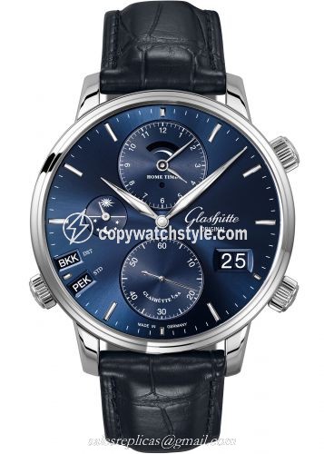 Glashutte Original Senator Cosmopolite Stainless Steel / Blue / Alligator / Folding 1-89-02-05-02-30 Glashutte Original Senator Cosmopolite Stainless Steel / Blue / Alligator / Folding 1-89-02-05-02-30
