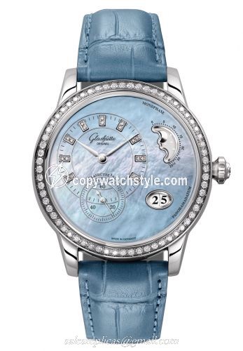 Glashutte Original PanoMatic Luna Stainless Steel / Diamond / Blue MOP / Alligator / Pin 1-90-12-03-12-02