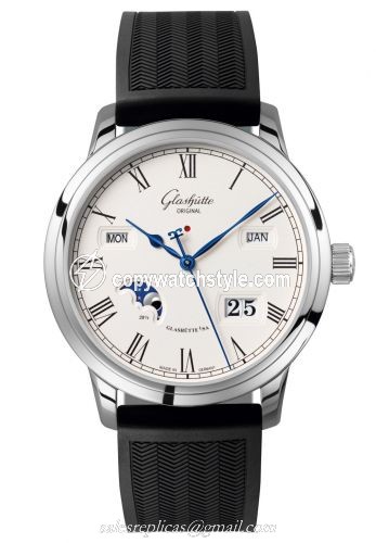 Glashutte Original Senator Perpetual Calendar Stainless Steel / Silver / Rubber / Folding 100-02-22-12-53 Glashutte Original Senator Perpetual Calendar Stainless Steel / Silver / Rubber / Folding 100-02-22-12-53