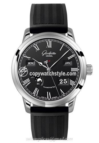 Glashutte Original Senator Perpetual Calendar Stainless Steel Black / Rubber / Folding 100-02-25-12-04 Glashutte Original Senator Perpetual Calendar Stainless Steel Black / Rubber / Folding 100-02-25-12-04