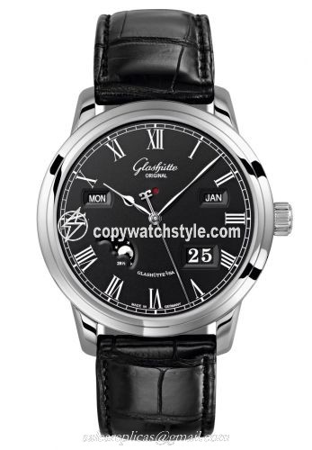 Glashutte Original Senator Perpetual Calendar Stainless Steel / Black / Alligator / Folding 100-02-25-12-05