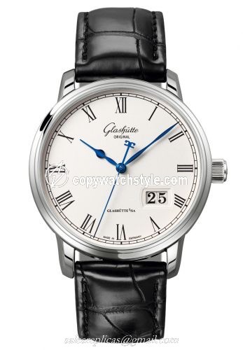 Glashutte Original Senator Panorama Date Stainless Steel / Silver / Alligator / Folding 100-03-32-42-50 Glashutte Original Senator Panorama Date Stainless Steel / Silver / Alligator / Folding 100-03-32-42-50