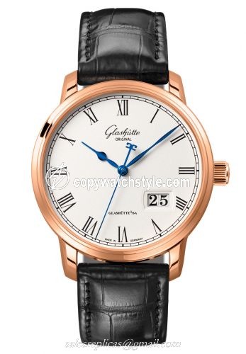 Glashutte Original Senator Panorama Date Red Gold / Silver / Alligator / Folding 100-03-32-45-50 Glashutte Original Senator Panorama Date Red Gold / Silver / Alligator / Folding 100-03-32-45-50