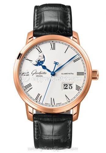 Glashutte Original Senator Panorama Date Moon Phase Red Gold / Silver / Alligator / Folding 100-04-32-15-50 Glashutte Original Senator Panorama Date Moon Phase Red Gold / Silver / Alligator / Folding 100-04-32-15-50
