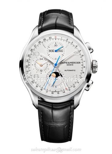 Baume & Mercier Clifton Chronograph Complete Calendar Stainless Steel / Silver / Strap 10278 Baume & Mercier Clifton Chronograph Complete Calendar Stainless Steel / Silver / Strap 10278