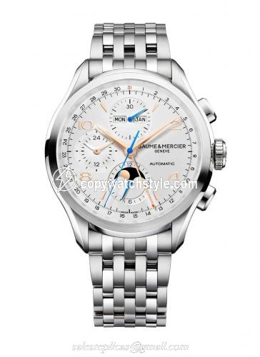 Baume & Mercier Clifton Chronograph Complete Calendar Stainless Steel / Silver / Bracelet 10279