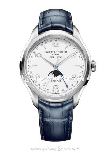 Baume & Mercier Clifton Complete Calendar Stainless Steel / White / Strap 10450 Baume & Mercier Clifton Complete Calendar Stainless Steel / White / Strap 10450